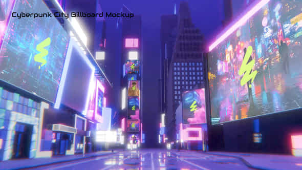 Cyberpunk City Billboard Mockup - VideoHive 58654995