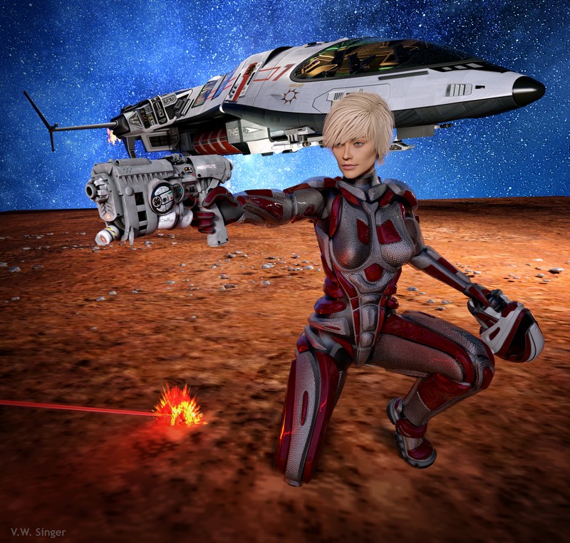 Sci Fi ground combat with female character.