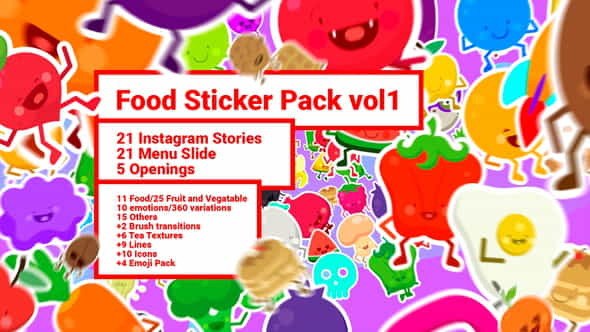 Food Sticker Pack Emoji Stories - VideoHive 22728977