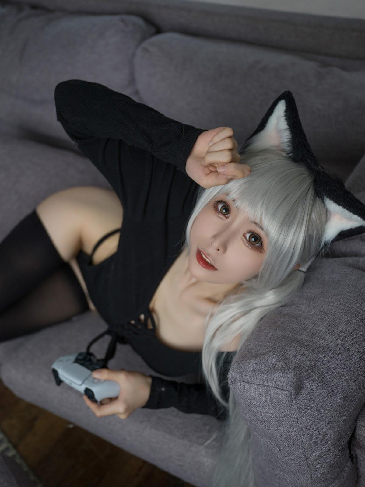 Cosplay 樱岛嗷一 黑猫针织衫连体衣(30)