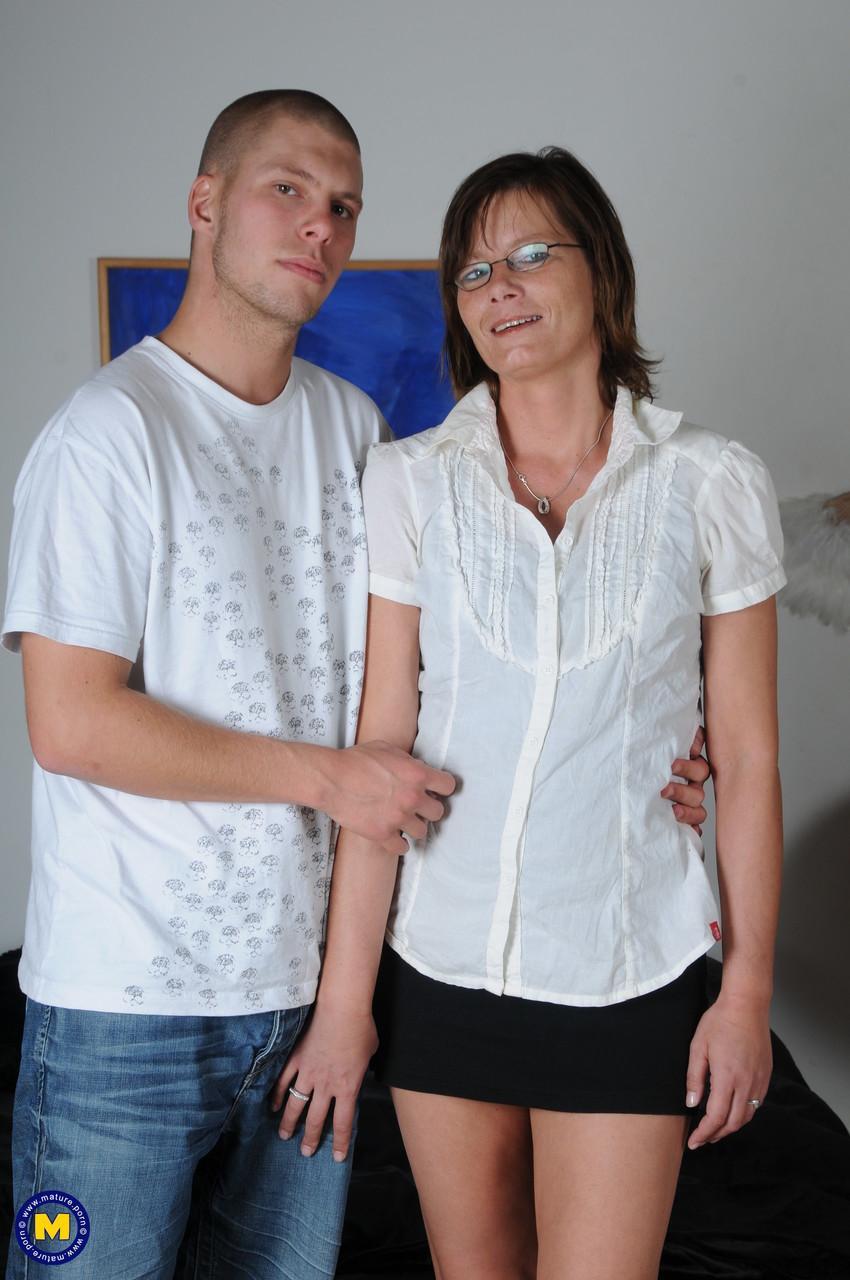 European mom in glasses Lilje gives her shaved cunt to a horny stud(4)