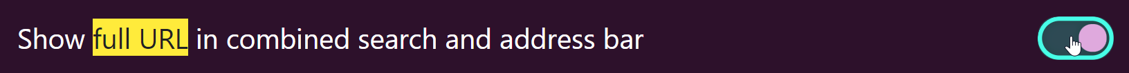 "Show full URL in combined search address bar" screenshot