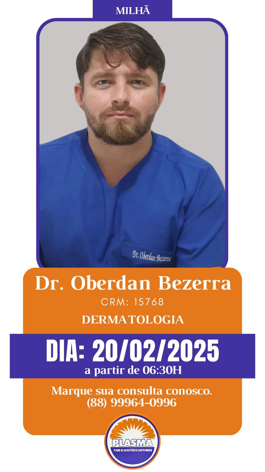 Dr Oberdan Bezerra, Dermatologista, médico de pele 20-Fevereiro quinta-f 06h30min por ordem