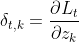 delta _{t,k}=frac{partial L_{t}}{partial z_{k}}