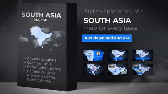 Map of South Asia with - VideoHive 24429949