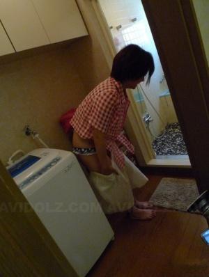 Short-haired Japanese housewife Meguru Kosaka gets her muff toyed by her lover