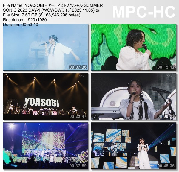 [TV-Variety] YOASOBI – アーティストスペシャル SUMMER SONIC 2023 DAY-1 (WOWOW Live 2023.11.05)