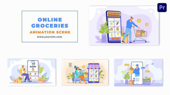 Grocery Delivery App Flat Vector Animation Scene - VideoHive 48802231