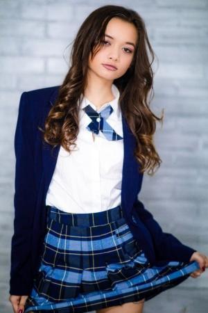 Tiny teen Alex De La Flor removes school uniform to pose nude in tie and socks