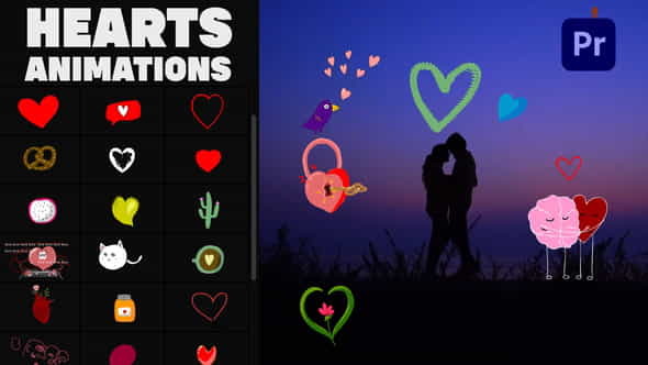 Cartoon Animated Hearts Stickers for - VideoHive 36049291