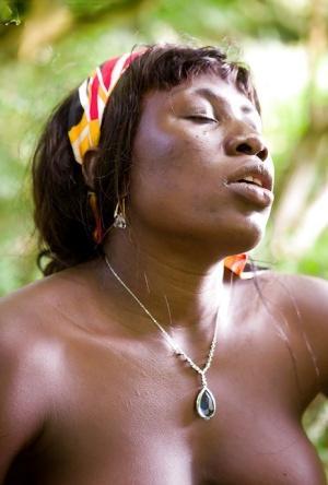 Older black woman Lewa getting naked in woods for nude modeling debut