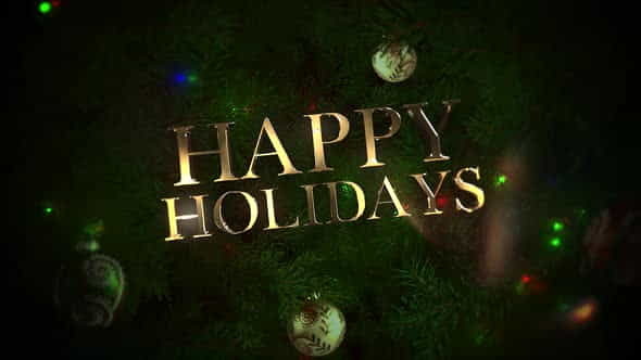 Animated close up Happy Holidays text, colorful balls and green tree branches on shiny background | Events - VideoHive 29319211