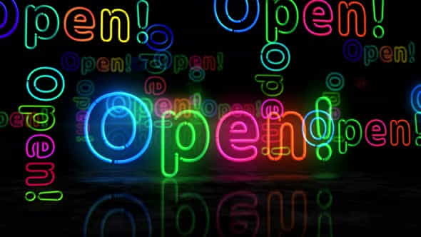 Open symbol glowing neon 3d - VideoHive 33082387