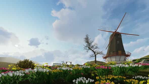 Windmill House Background Loopable - VideoHive 31242406