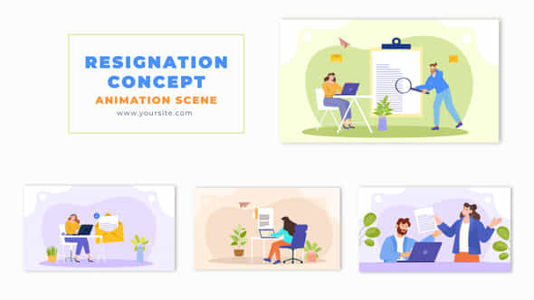 Employee Resignation Concept Flat Design Animation Scene - VideoHive 49459249