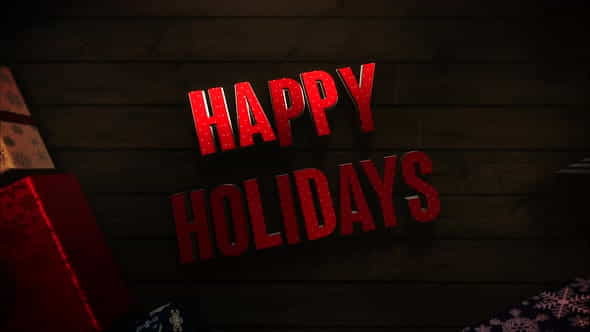 Animated closeup Happy Holidays text, gift boxes and green tree branches on wood background | Events - VideoHive 29540186