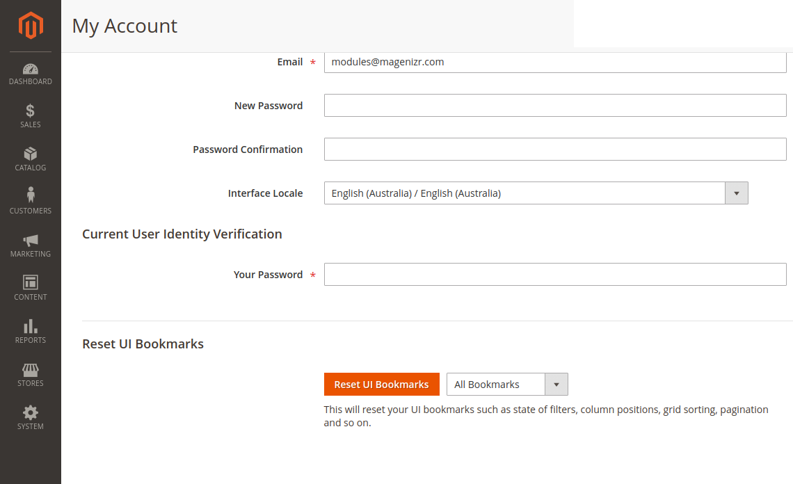 Magenizr ResetUiBookmarks - Backend