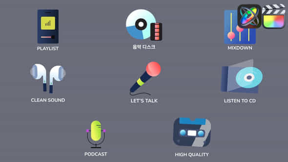 Music And Podcast Icons And Titles For Fcpx - VideoHive 53653984