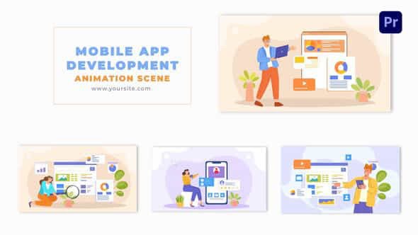 Mobile App Development 2D Flat Design Animation Scene - VideoHive 49481881