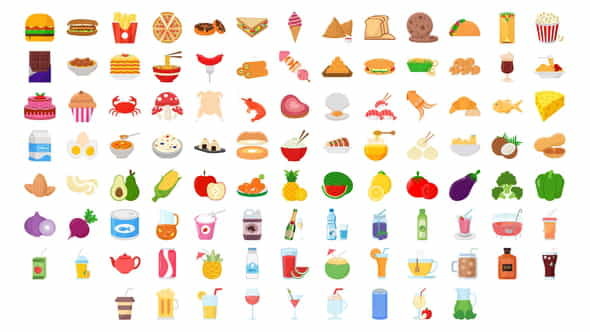 100 FoodDrinks Icons - VideoHive 28181411