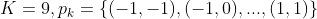 K=9,p_{k}=left { (-1, -1), (-1, 0),...,(1, 1) right }
