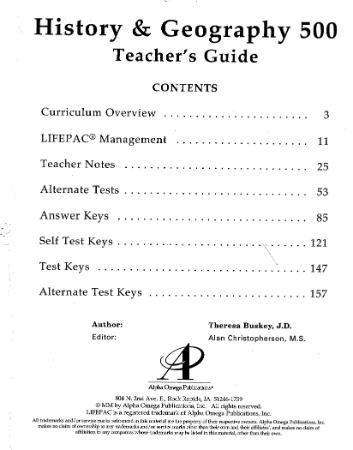 Alpha Omega 5th Grade History & Geography Teacher Guide
