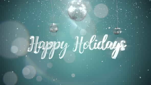 Animated closeup Happy Holidays text, silver balls on shine background | Events - VideoHive 29319215