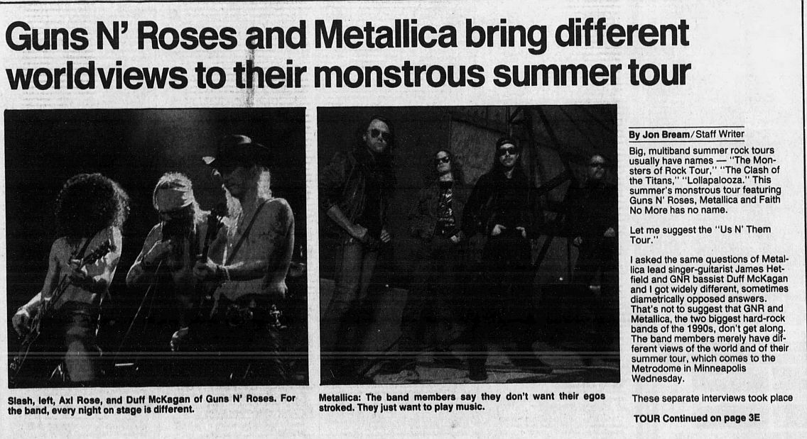 1992.08.04 - Star Tribune - Guns N’ Roses and Metallica bring different worldviews to their monstrous summer tour (Duff, Hetfield) VtYsrrTE_o