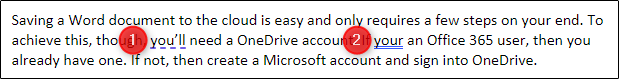 Underlined text in Word