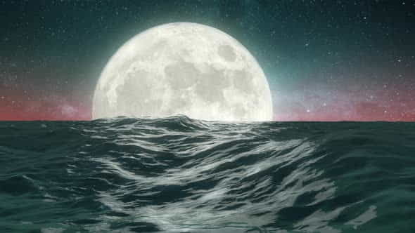 NIGHT OCEAN AND FULL MOON - VideoHive 32617874