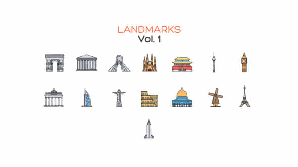 Landmarks Line Icons - VideoHive 40452415