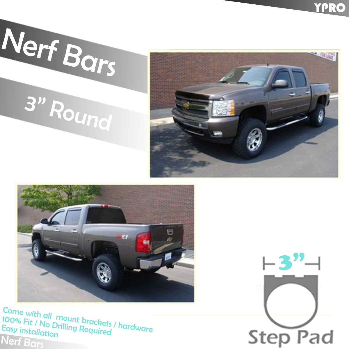 Fits 1999-2018 GMC Sierra 1500//2500HD//3500 4/'/' Crew Cab Nerf Bars Running Boards