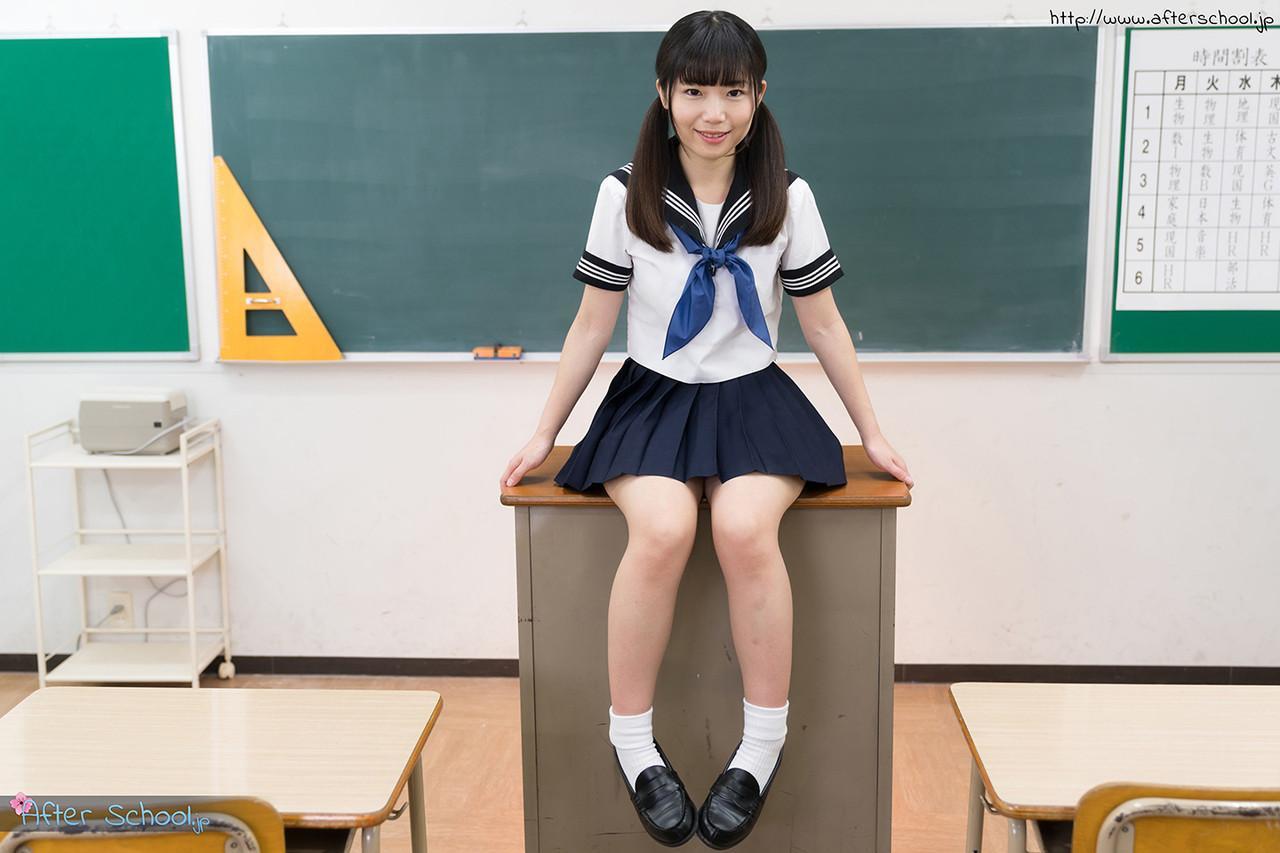 Tiny titted Japanese schoolgirl undressing to stand naked in the classroom(1)