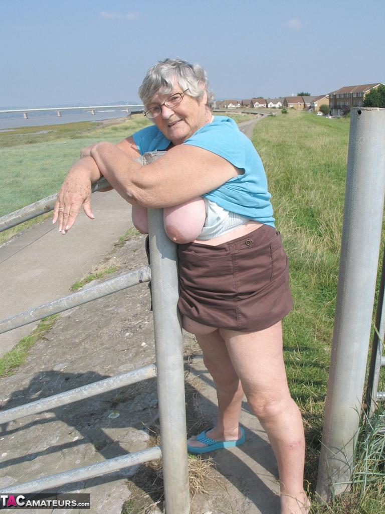 Fat old woman Grandma Libby exposes herself on a desolate bike path(18)