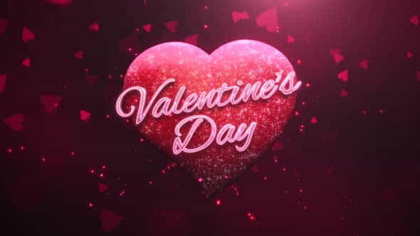 Animated closeup Valentines Day text and motion romantic heart on love shiny background | Events - VideoHive 29943187