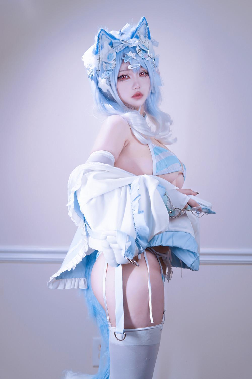 Cosplay 狐洛洛子 – 水色猫猫头(14)