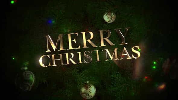 Animated closeup Merry Christmas text, colorful balls and green tree branches | Events - VideoHive 29540188