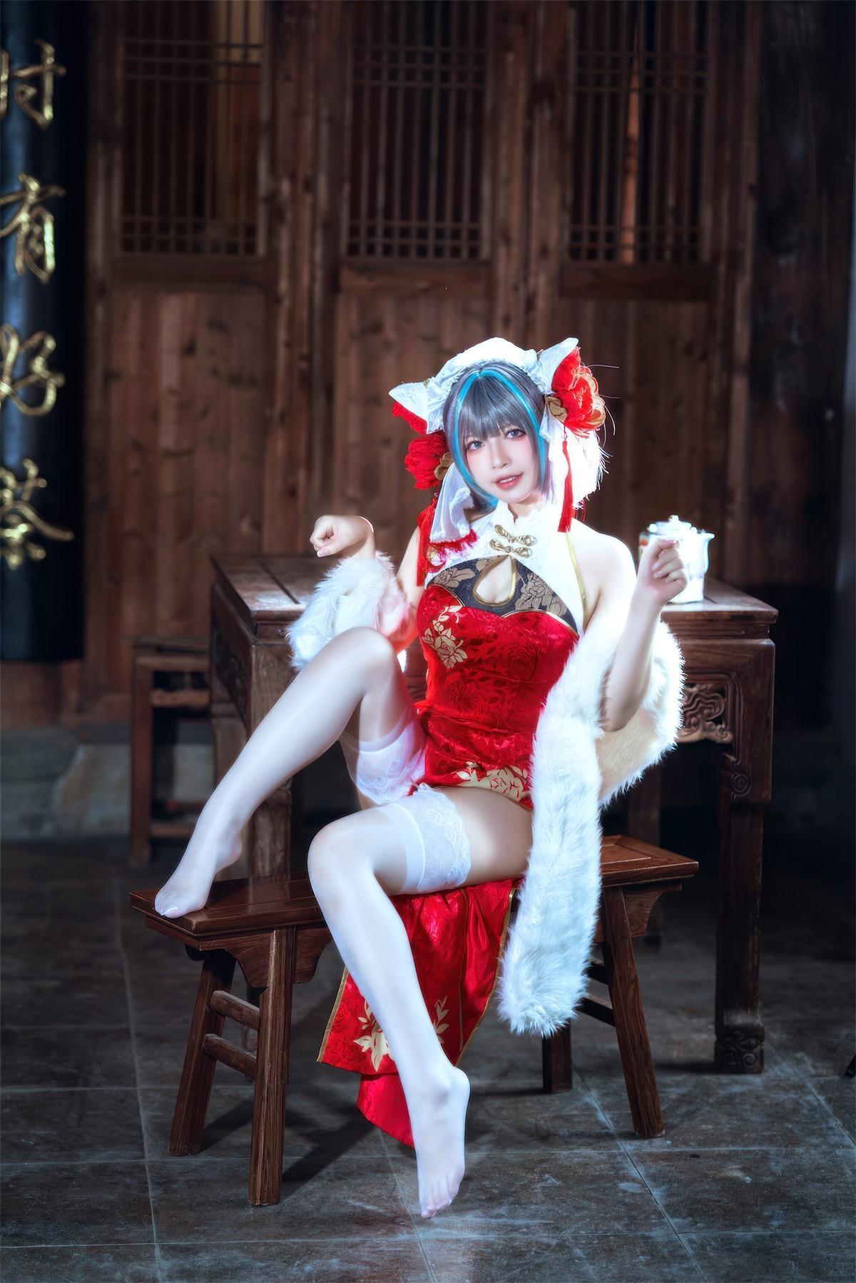 Cosplay 半半子Banbanko 柴郡中华娘旗袍(9)