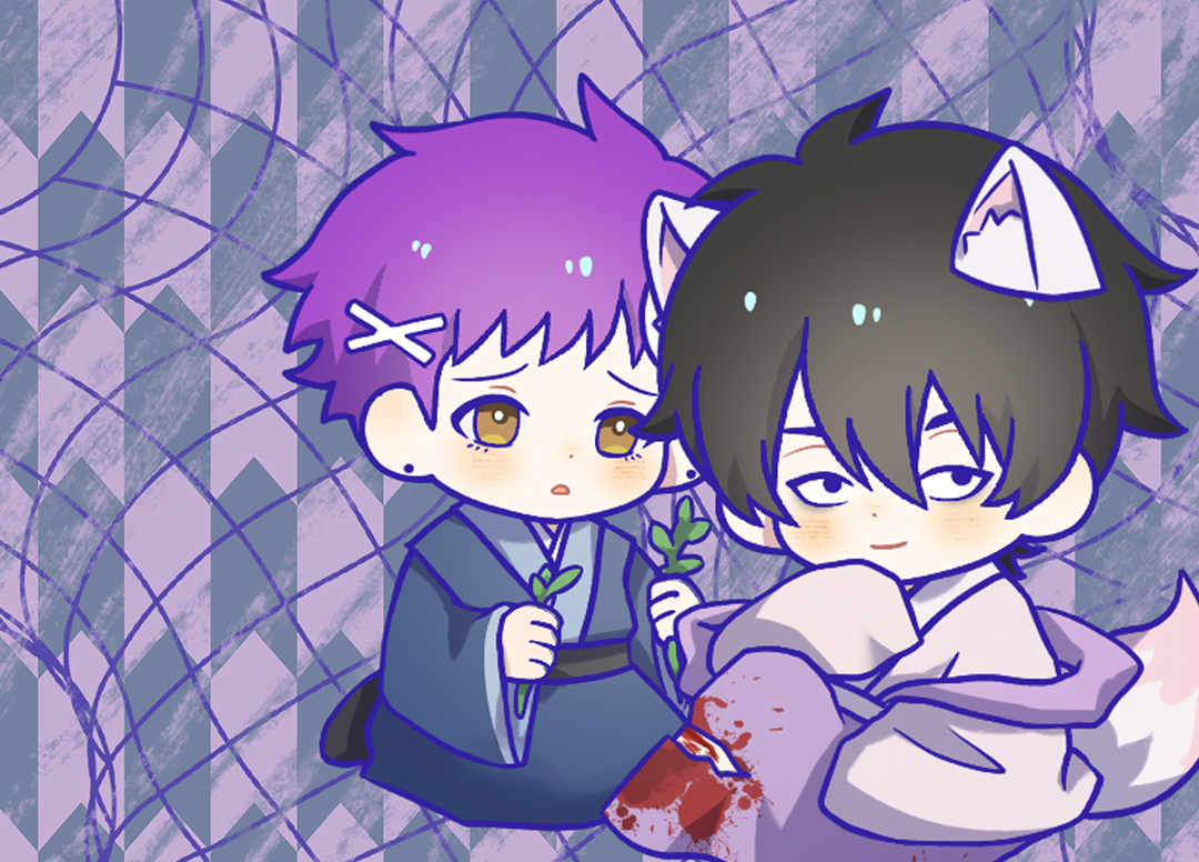 Poster of a hanfu-wearing Fukita attempting to heal Fox God Kazu.