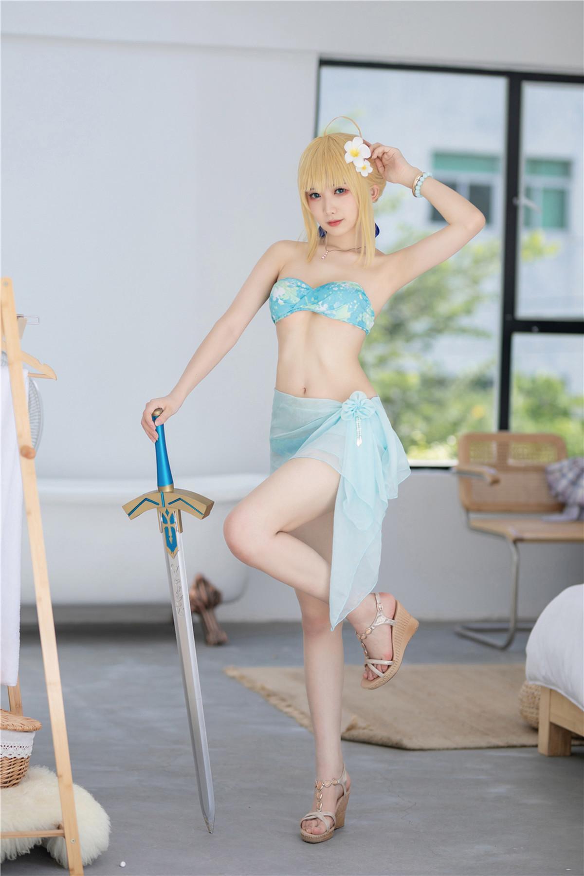 Cosplay 封疆疆v 阿尔托莉雅 潘德拉贡 泳装(9)