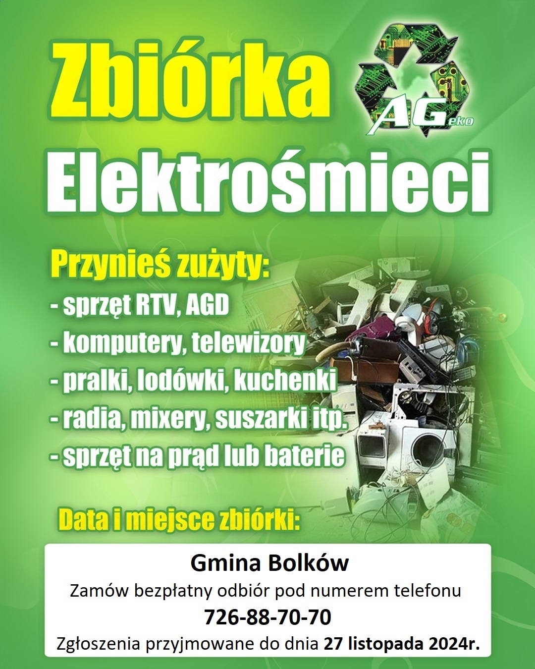 plakat z informacją o zbiórce elektrośmieci