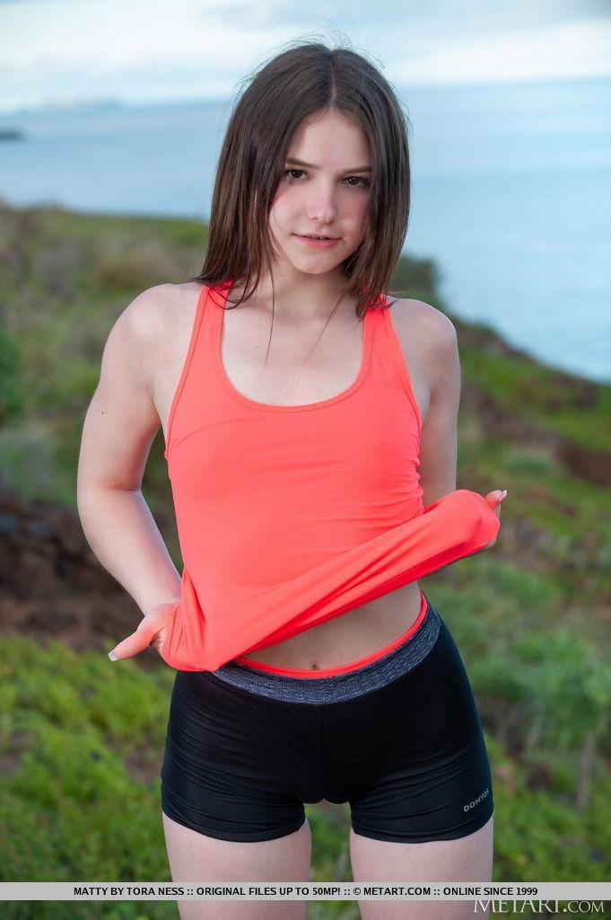 Cute brunette Matty keeps fit with a morning run, then does her stretches and(3)