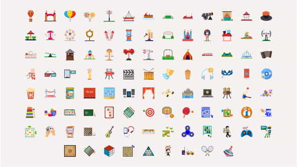 100 Fun Activities Icons - VideoHive 33159831