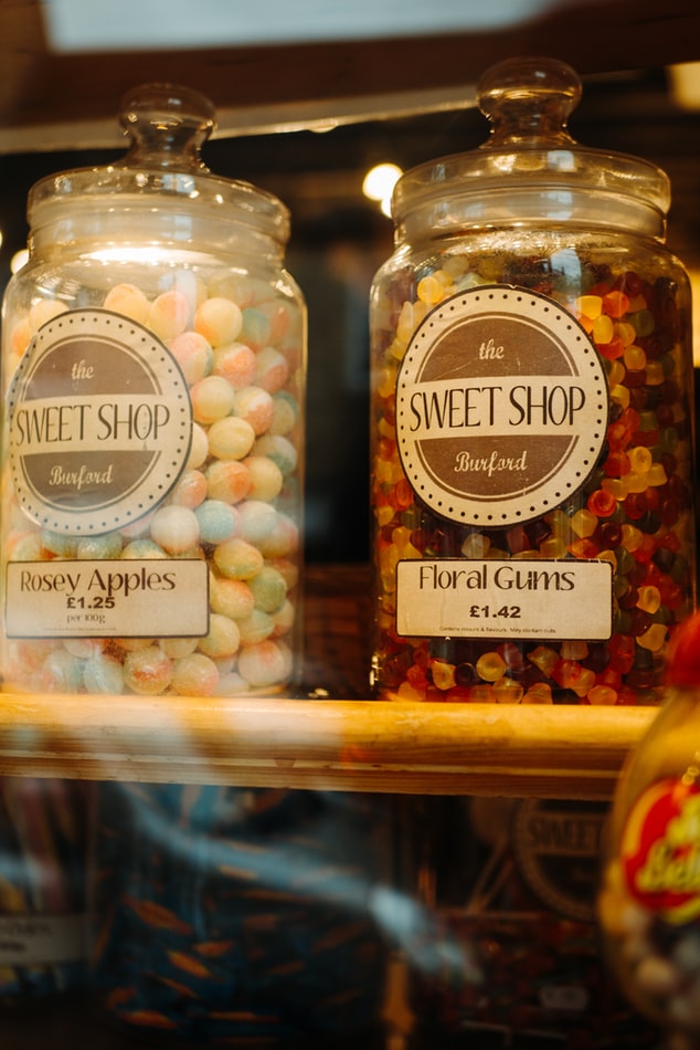 Jarred sweets in a sweet shop window