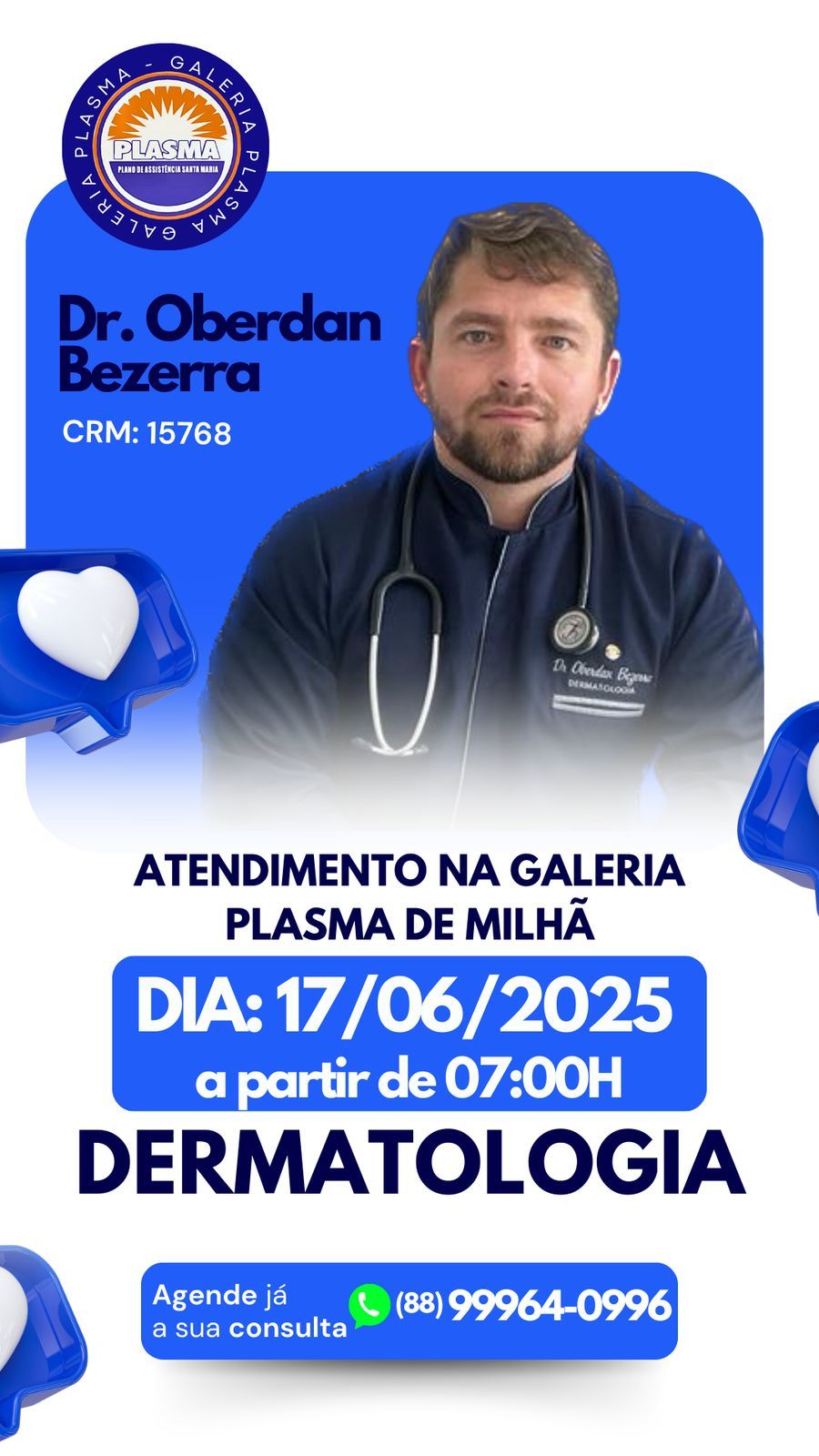 Dr Oberdan Bezerra, Dermatologista, médico de pele 17-Junho Terça-f 07h00min por ordem
