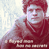 Iwan Rheon as Ramsay Bolton with a medical drawing behind him, captioned “a flayed man has no secrets”.
