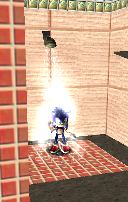 an image of sonic taking shower