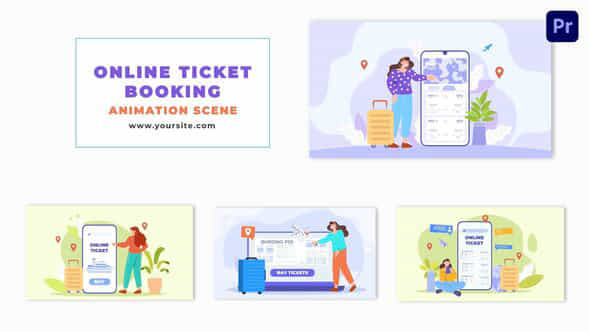 New 2D Design Online Travel Ticket Booking Animation Scene - VideoHive 48802053