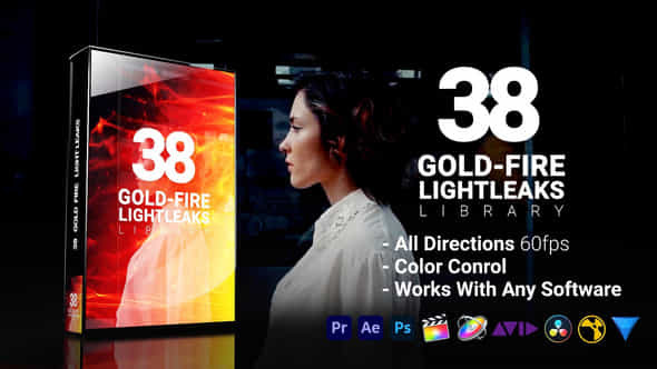 3D Light Leaks Gold Fire - VideoHive 56941543