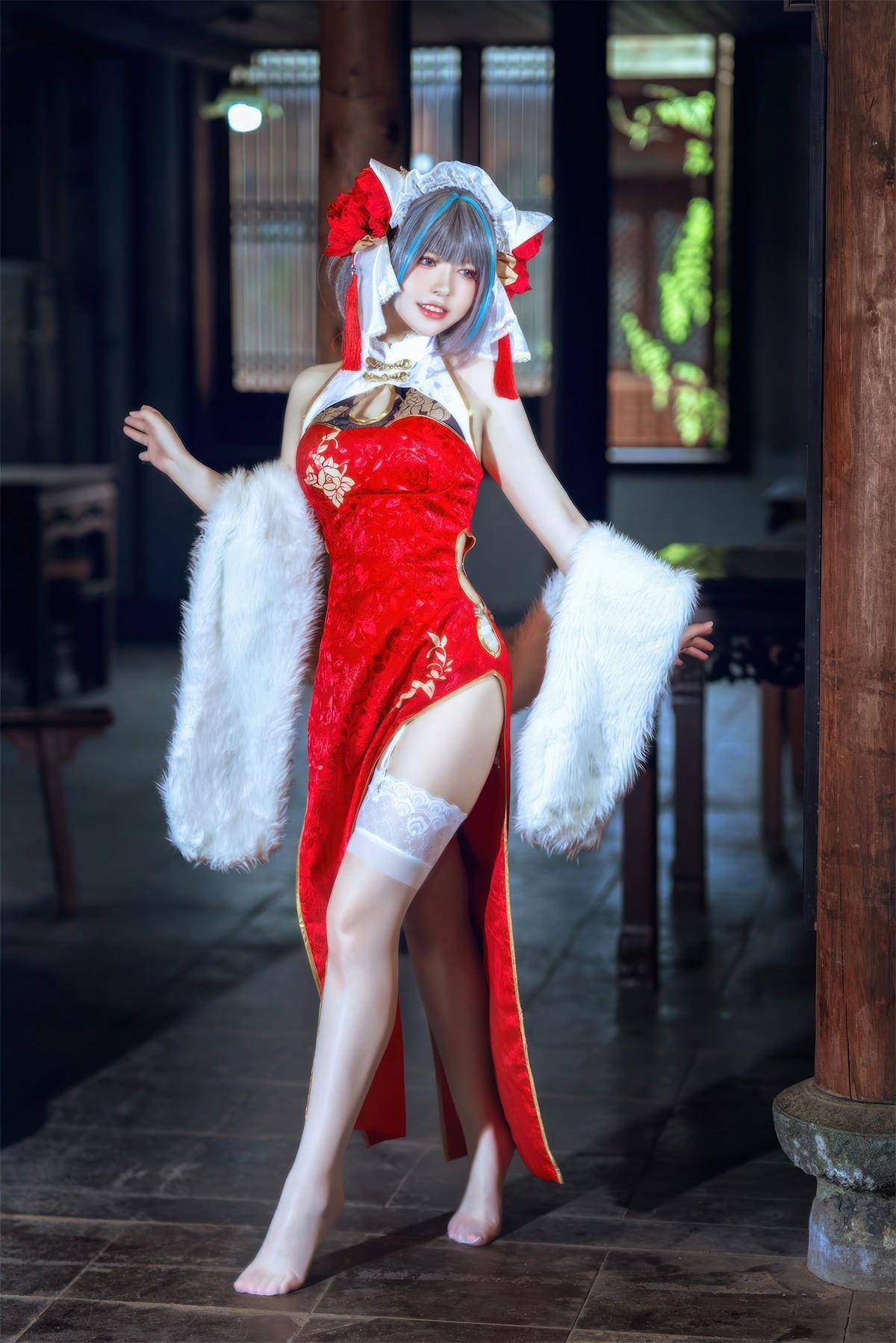 Cosplay 半半子Banbanko 柴郡中华娘旗袍(23)